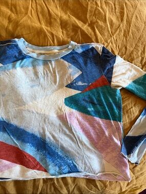 Anthropologie Maeve Light Blue and Cream Colorblock Tee
